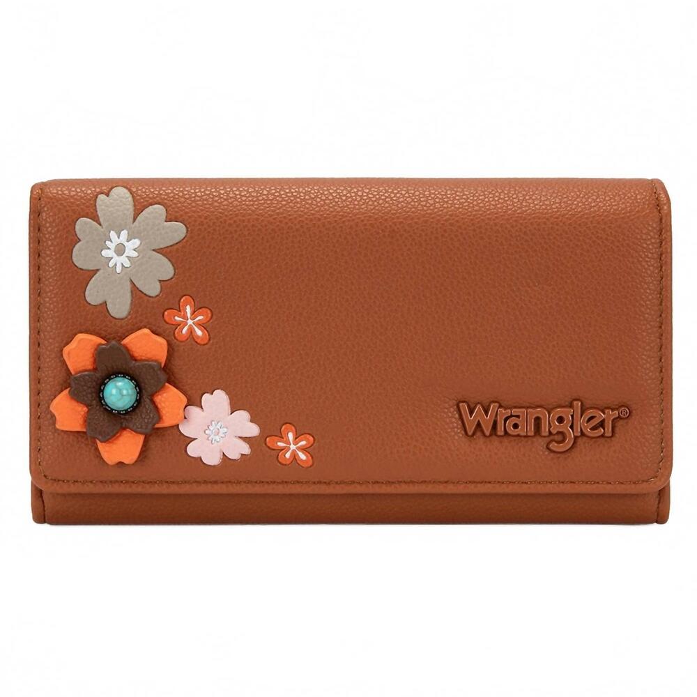 NEW WRANGLER multi floral turquoise rfid long wallet in brown
